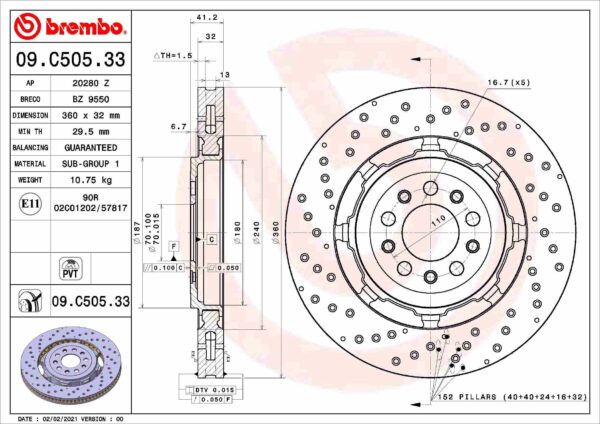 BREMBO 09.C505.33 Brake disc for ALFA ROMEO GIULIA, STELVIO - Image 4